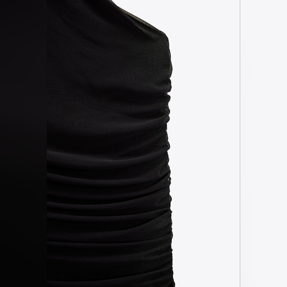 Zara Draped Assymetric Dress Black Size S small 0085 NWT One Shoulder - Picture 5 of 10